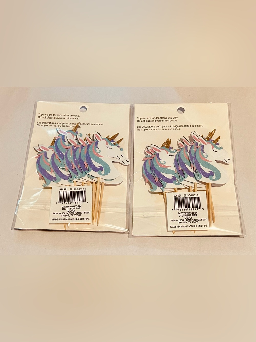New 24 Unicorn Toppets Food Safe Blue Gold Pink Purple Glitter Bamboo & Paper